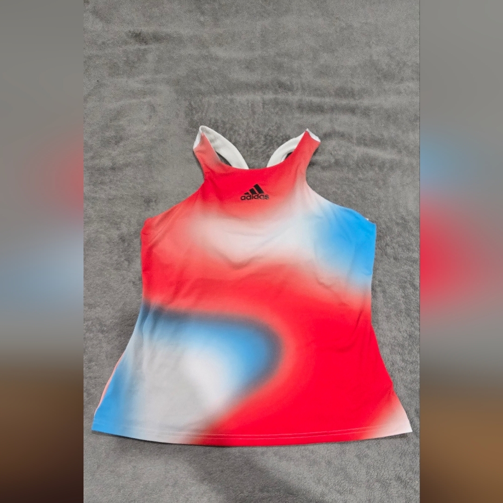 Adidas Women's Racerback White/red/blue Built-In Bra Tennis Y Tank Large